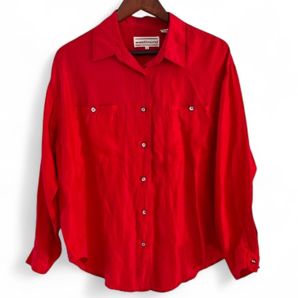 Vintage Westbound Silk Blouse Womens Medium Button Front Top Long Sleeve Red - Picture 1 of 13
